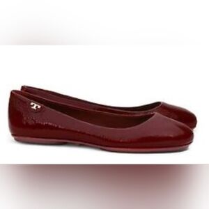 Tory Burch Travel T Ballet Crinkle Oxblood Flats